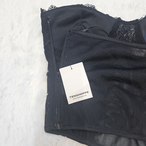 Beige Botany Sheer Lace Corset Tube Top. - Picture 3 of 9